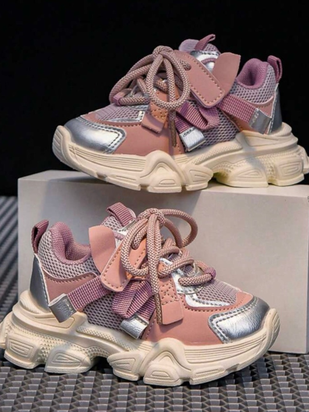 Kids toddler Chunky Trainer Sneakers - Pink Silver